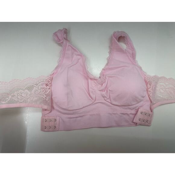 Womens Bra Size XXL Light Pink Lace Front CrissCross Staps Adjustable Padded New - Picture 3 of 9